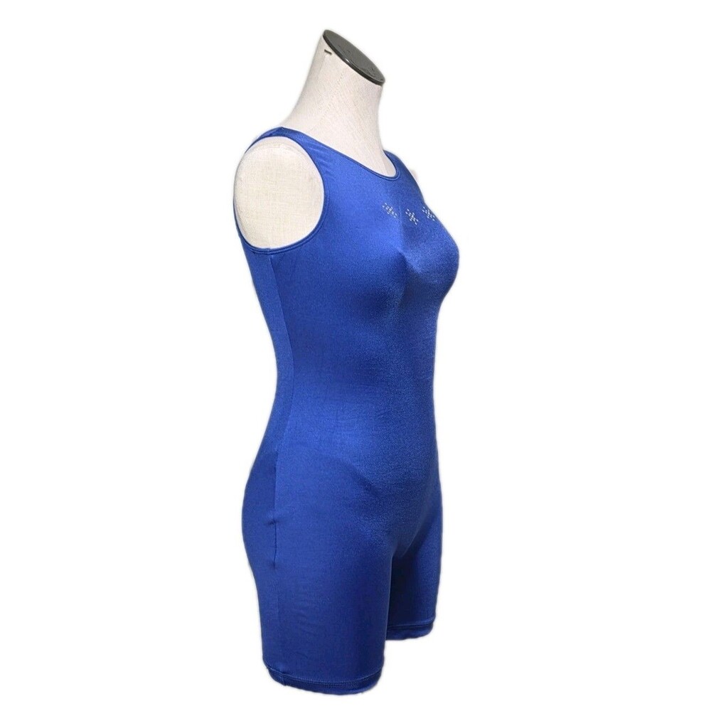 GK Elite VTG 90s Blue Snowflake Bling Logo Biketard Unitard Dance AXL Adult XL - Picture 4 of 16